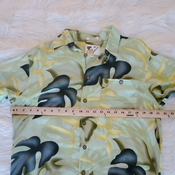 Ron Chereskin Mens Shirt M Green Floral Hawaiian Button Up Short Sleeve - Picture 7 of 10